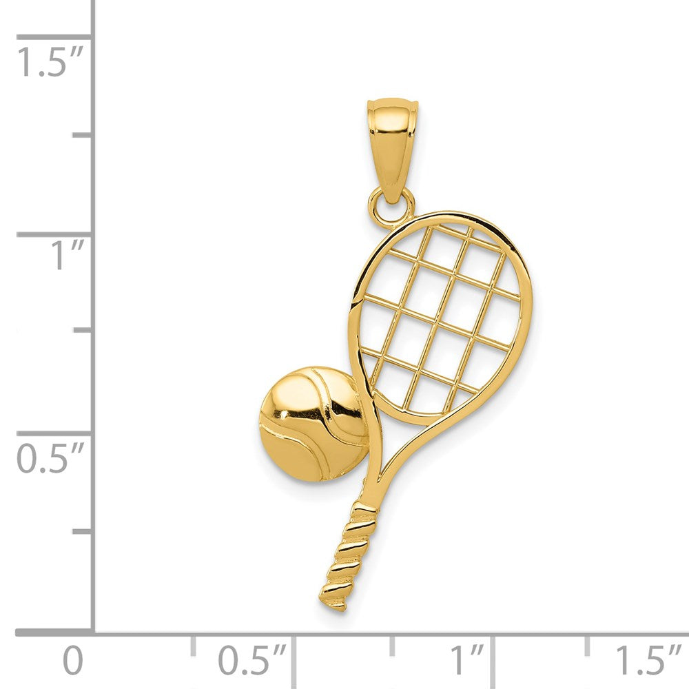 14k Yellow Gold 20 mm Diamond-Cut Tennis Racquet Charm (1.57 grams)