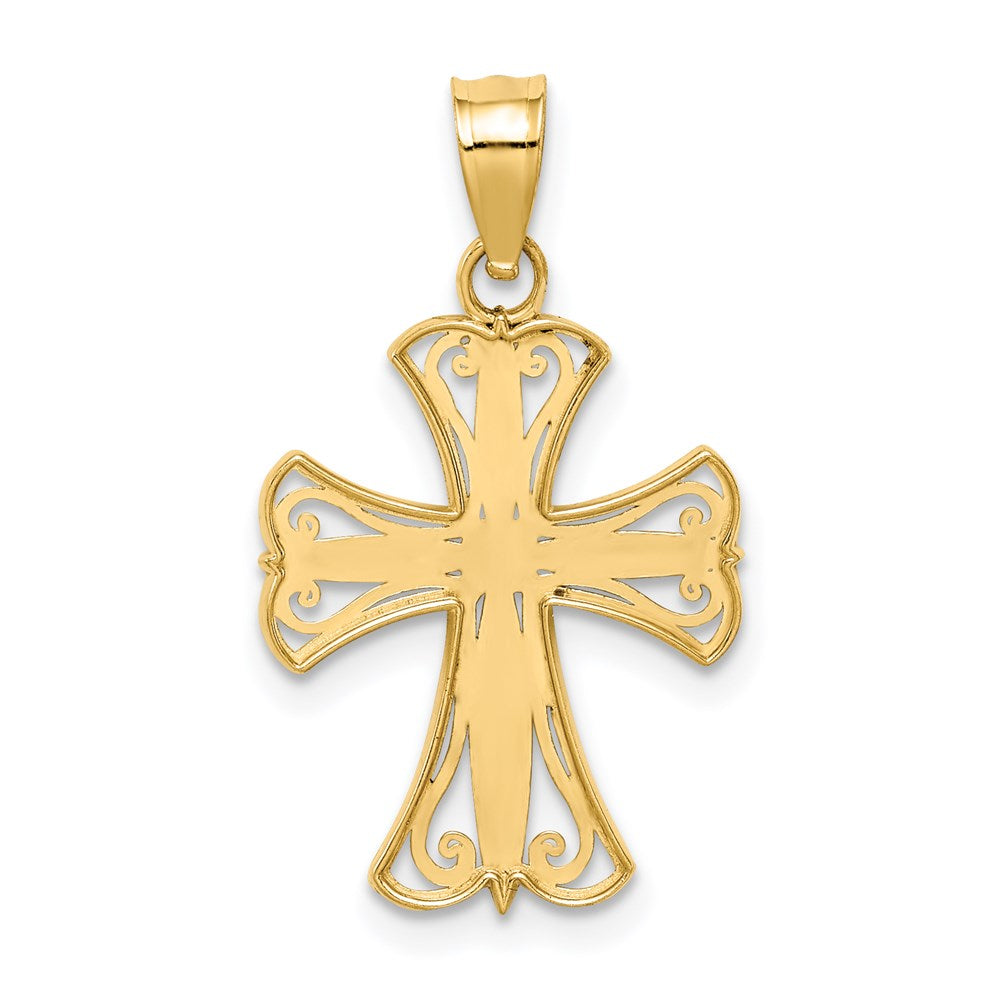 14k Yellow & Rhodium 14 mm Diamond-cut Cross Pendant (0.82 grams)