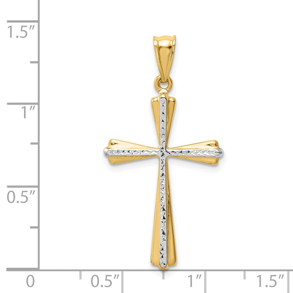 14k Yellow & Rhodium 19 mm Diamond Cut Cross Pendant (1.02 grams)