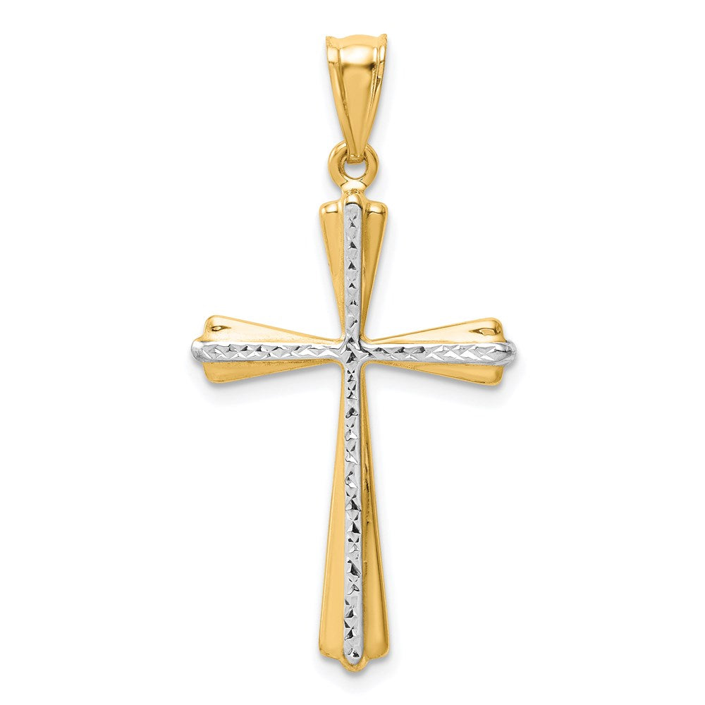 14k Yellow & Rhodium 19 mm Diamond Cut Cross Pendant (1.02 grams)