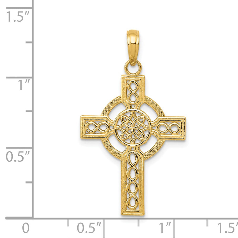 14k Yellow Gold 18 mm Diamond-cut Celtic Cross Pendant (1.41 grams)