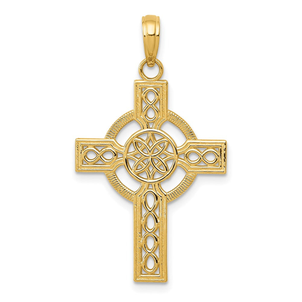 14k Yellow Gold 18 mm Diamond-cut Celtic Cross Pendant (1.41 grams)
