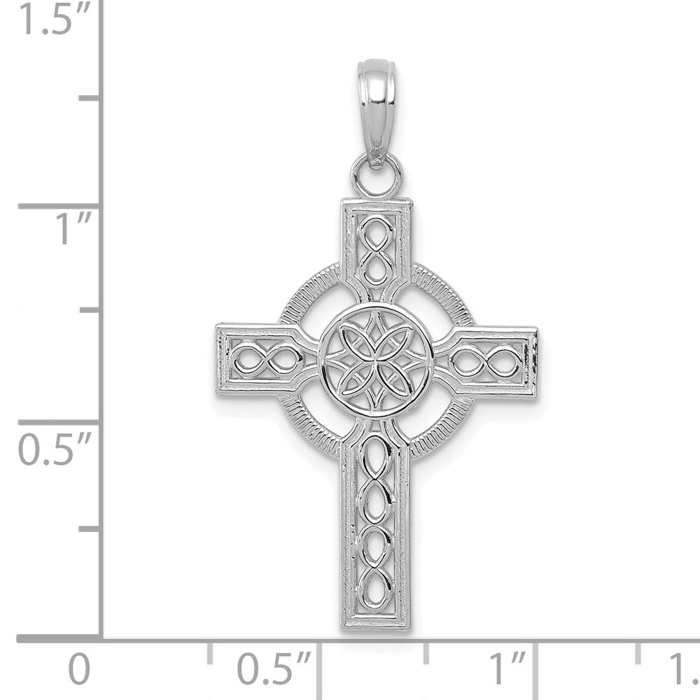 14k White Gold 18 mm Diamond-cut Celtic Cross Pendant (1.31 grams)