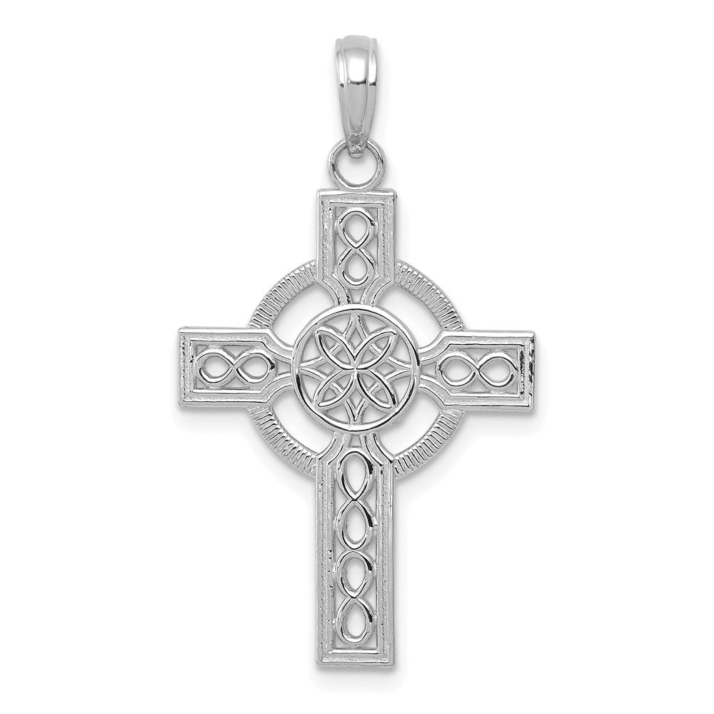 14k White Gold 18 mm Diamond-cut Celtic Cross Pendant (1.31 grams)