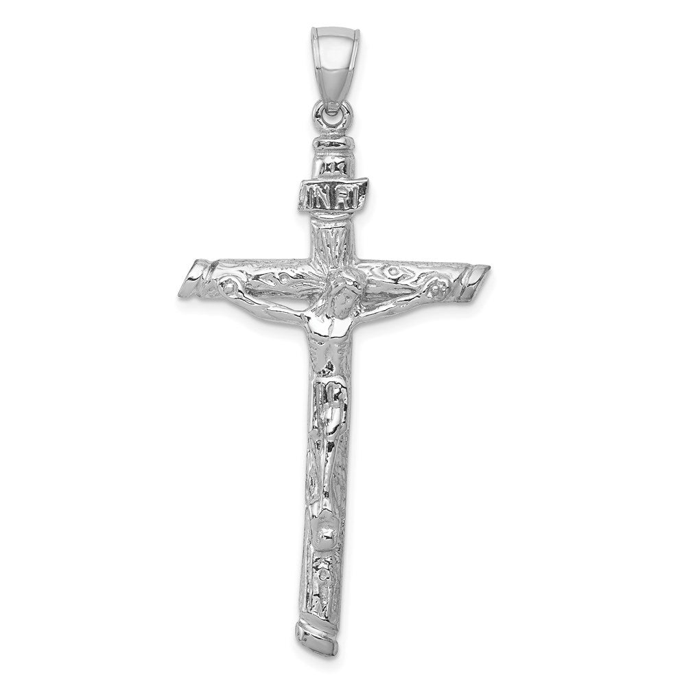 14k White Gold 26 mm INRI Crucifix Pendant (3.96 grams)