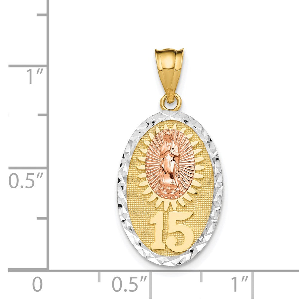 14k Two-tone 13.5 mm Lady Guadalupe 15 Pendant (1.86 grams)