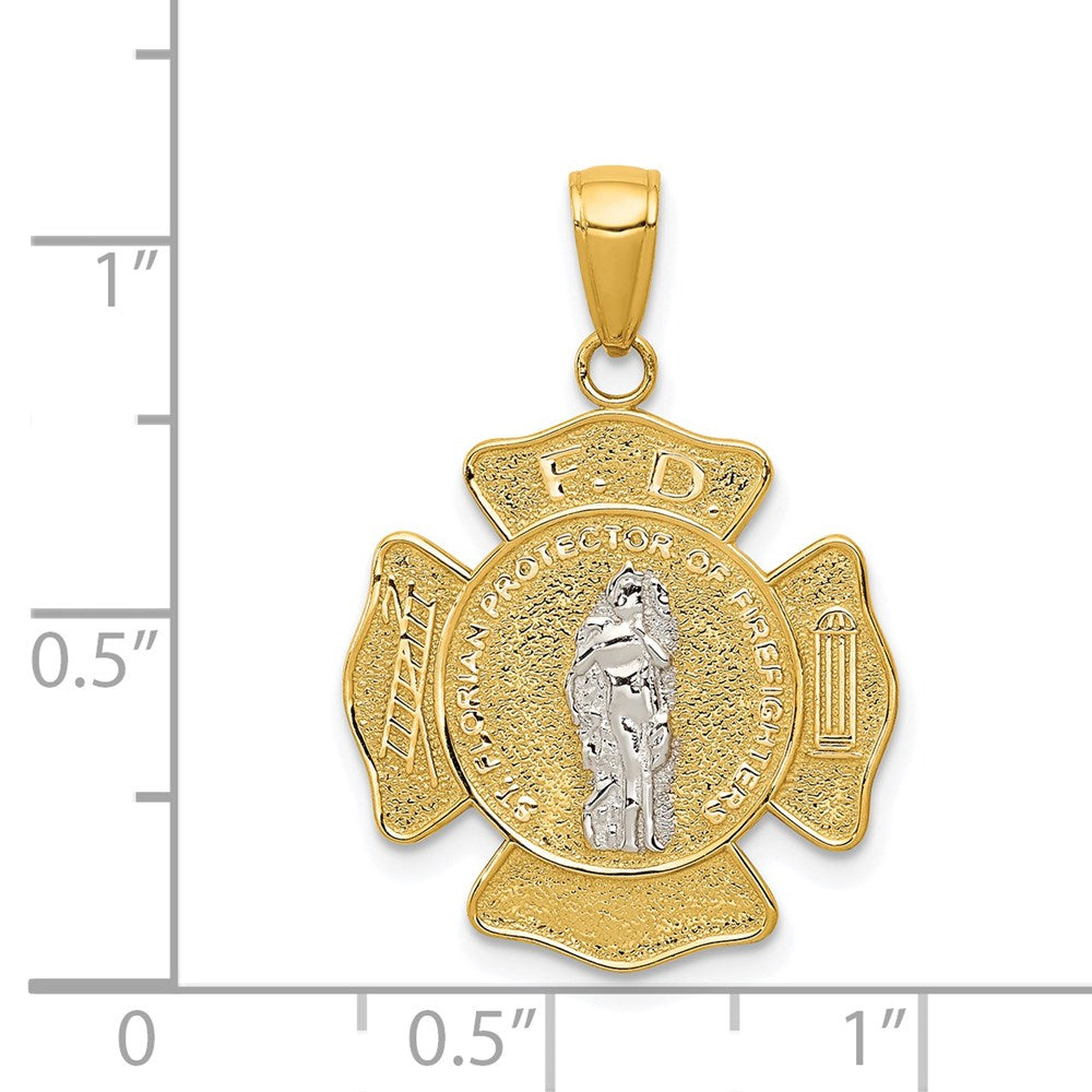14k Two-tone 19.25 mm Saint Florian Medal Pendant (2.2 grams)