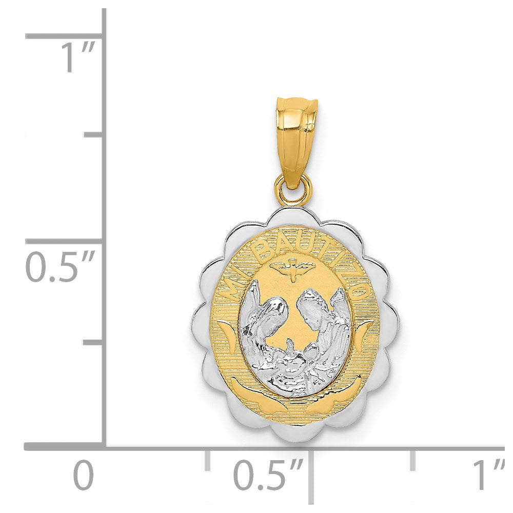 14k Two-tone 13 mm Baptism Pendant (1.21 grams)