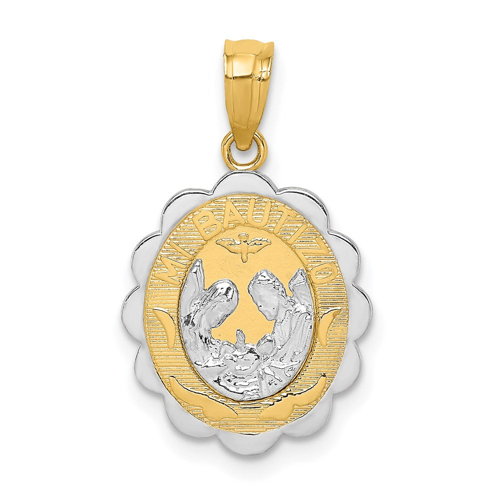 14k Two-tone 13 mm Baptism Pendant (1.21 grams)