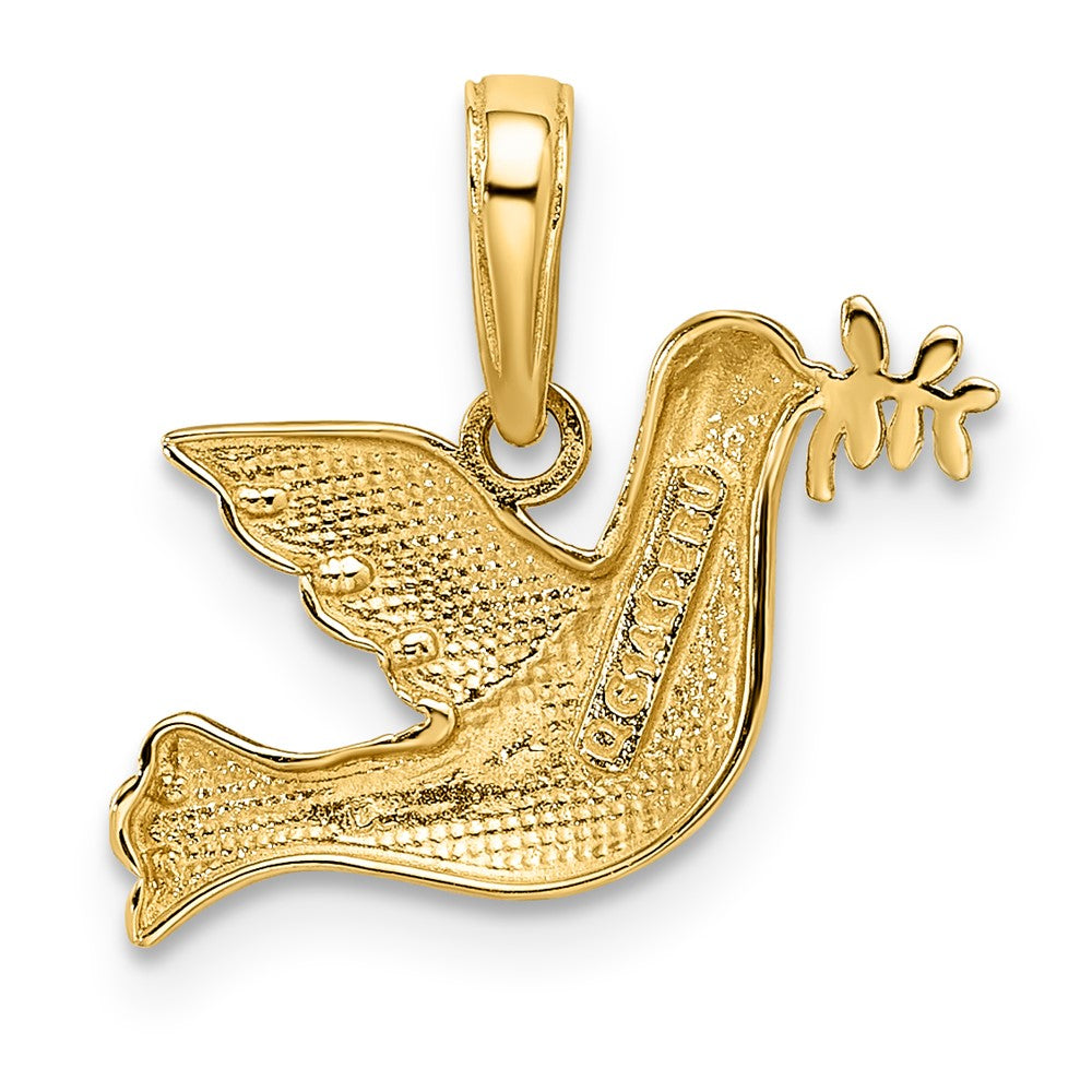14k Yellow & Rhodium 19.38 mm Polished Diamond-cut Dove Charm (0.85 grams)