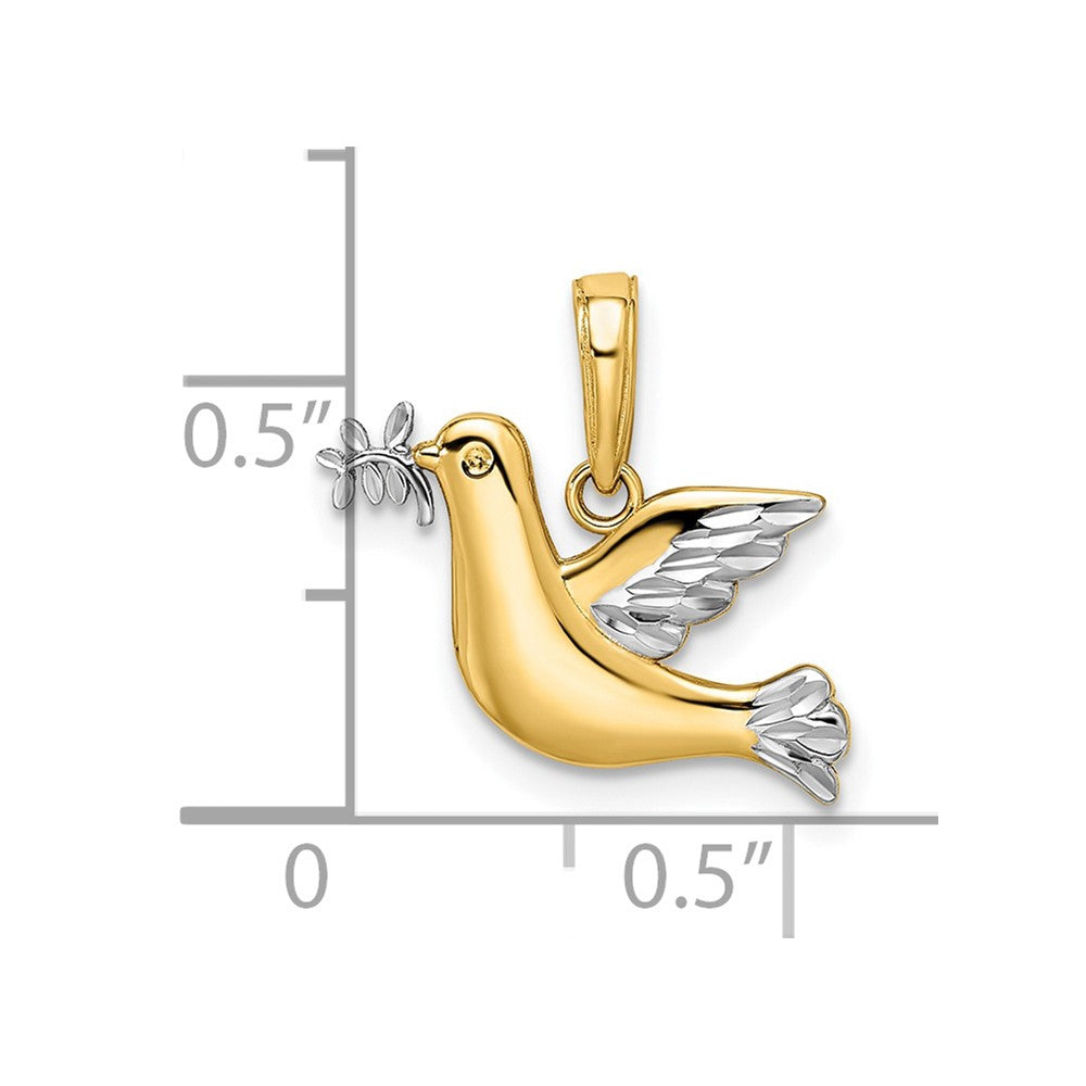 14k Yellow & Rhodium 19.38 mm Polished Diamond-cut Dove Charm (0.85 grams)