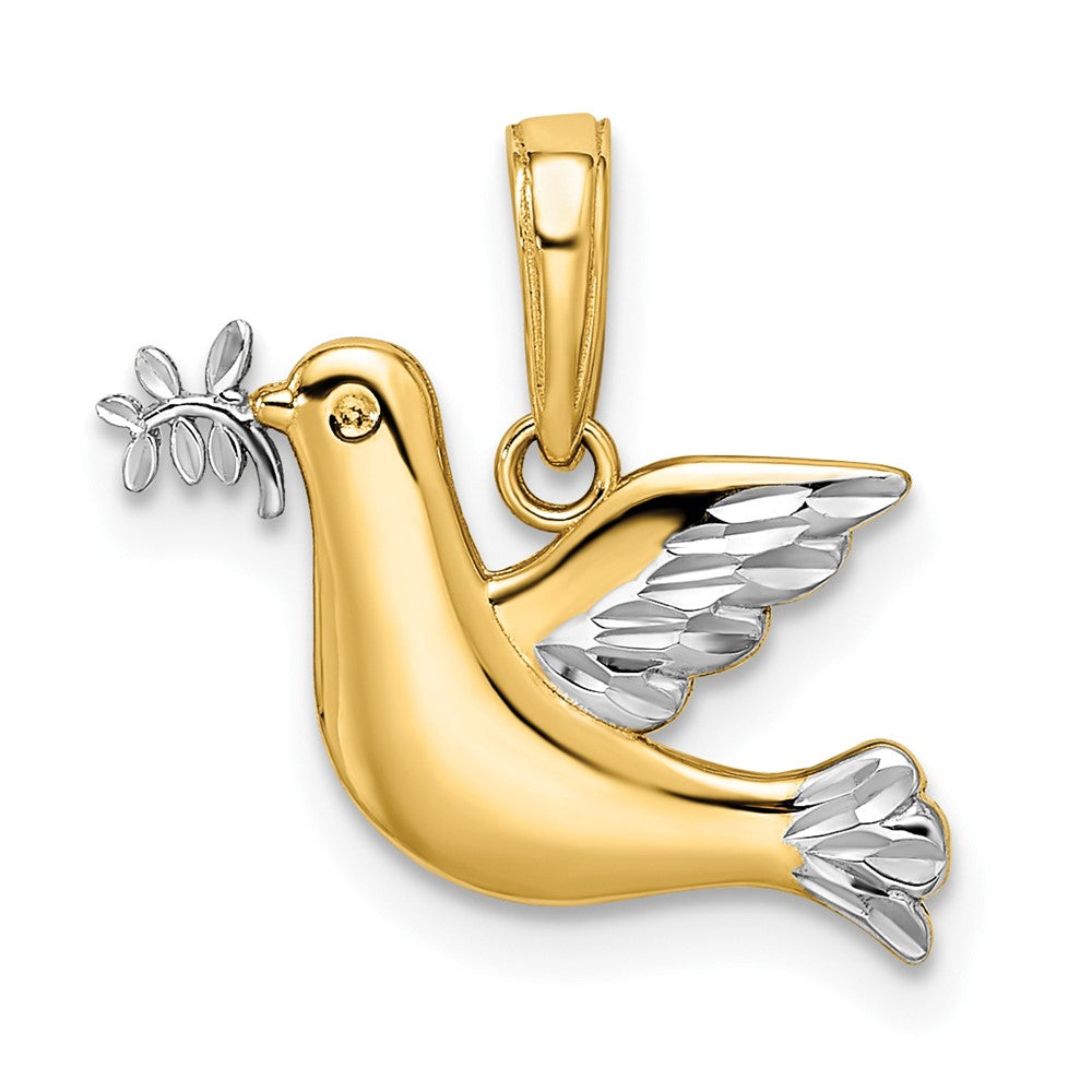 14k Yellow & Rhodium 19.38 mm Polished Diamond-cut Dove Charm (0.85 grams)