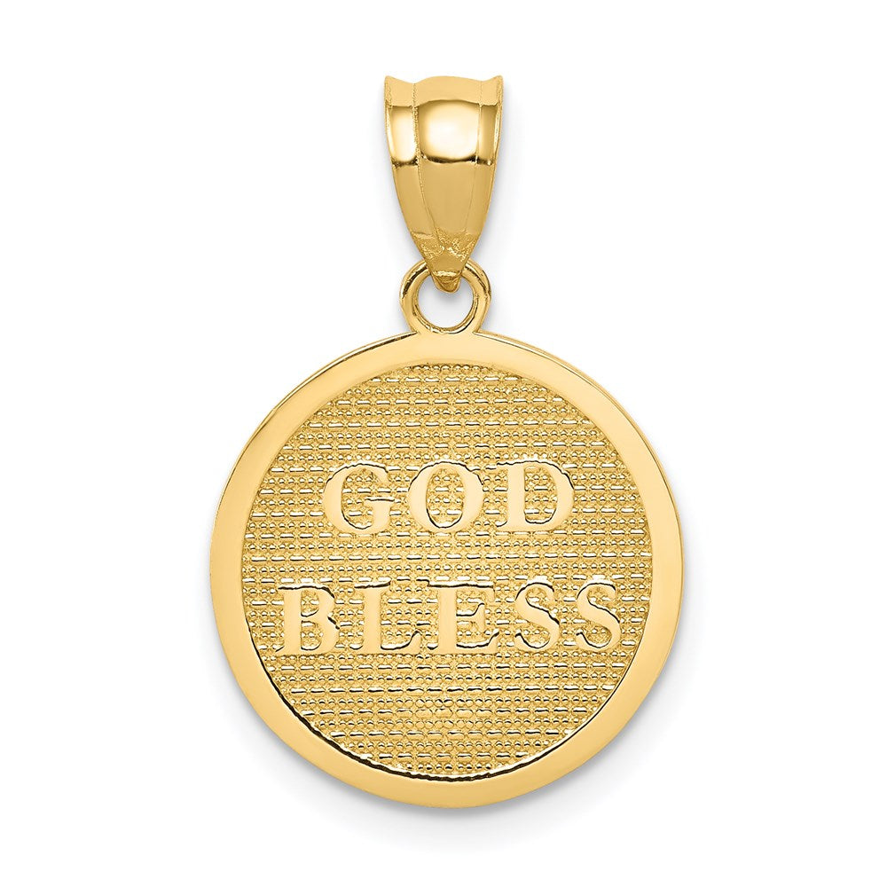 14k Yellow Gold 15 mm Reversible Cross and GOD BLESS Charm (1.29 grams)