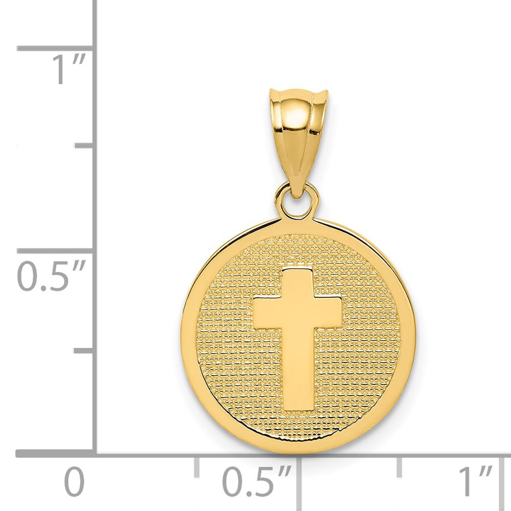 14k Yellow Gold 15 mm Reversible Cross and GOD BLESS Charm (1.29 grams)