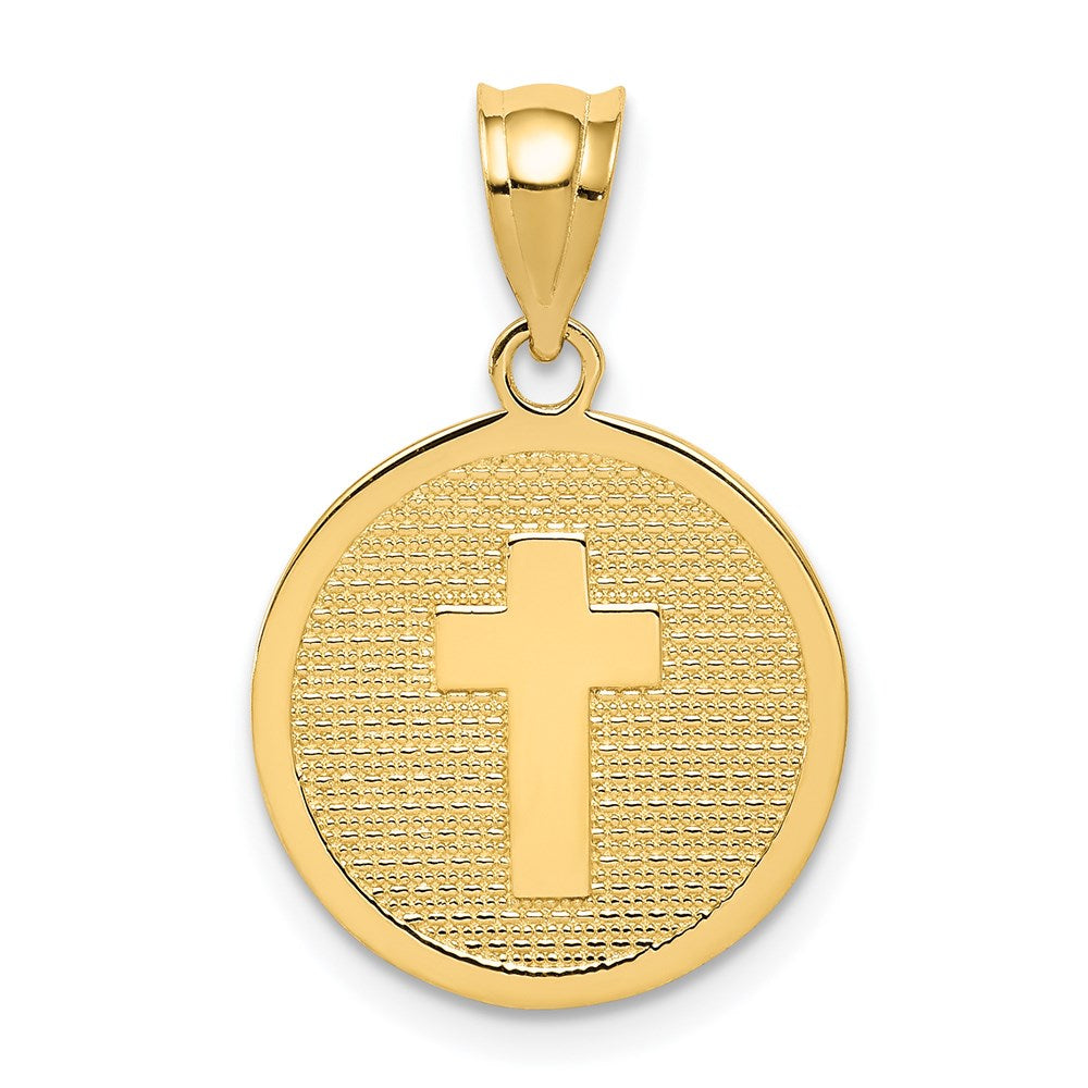 14k Yellow Gold 15 mm Reversible Cross and GOD BLESS Charm (1.29 grams)