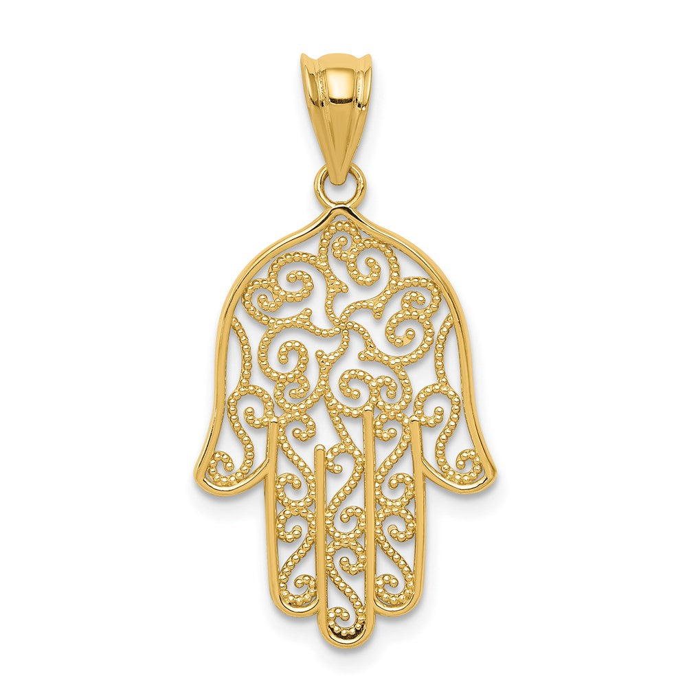 14k Yellow Gold 16 mm Filigree Hamsa Pendant (1.15 grams)