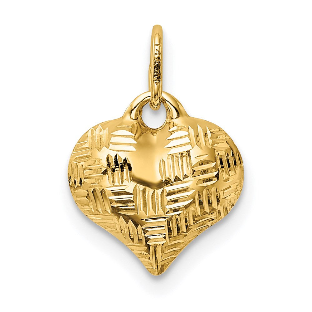 14K Polished Basket Weave Pattern 3-D Puffed Heart Pendant (0.34 grams)