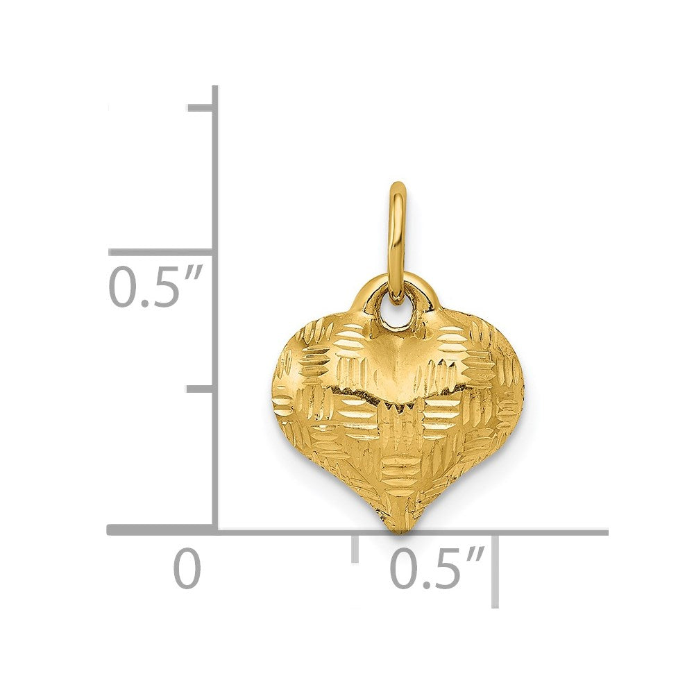 14K Polished Basket Weave Pattern 3-D Puffed Heart Pendant (0.34 grams)