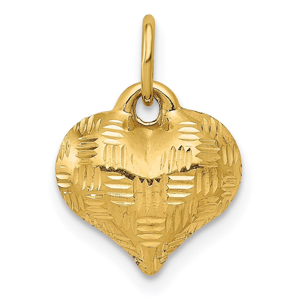 14K Polished Basket Weave Pattern 3-D Puffed Heart Pendant (0.34 grams)