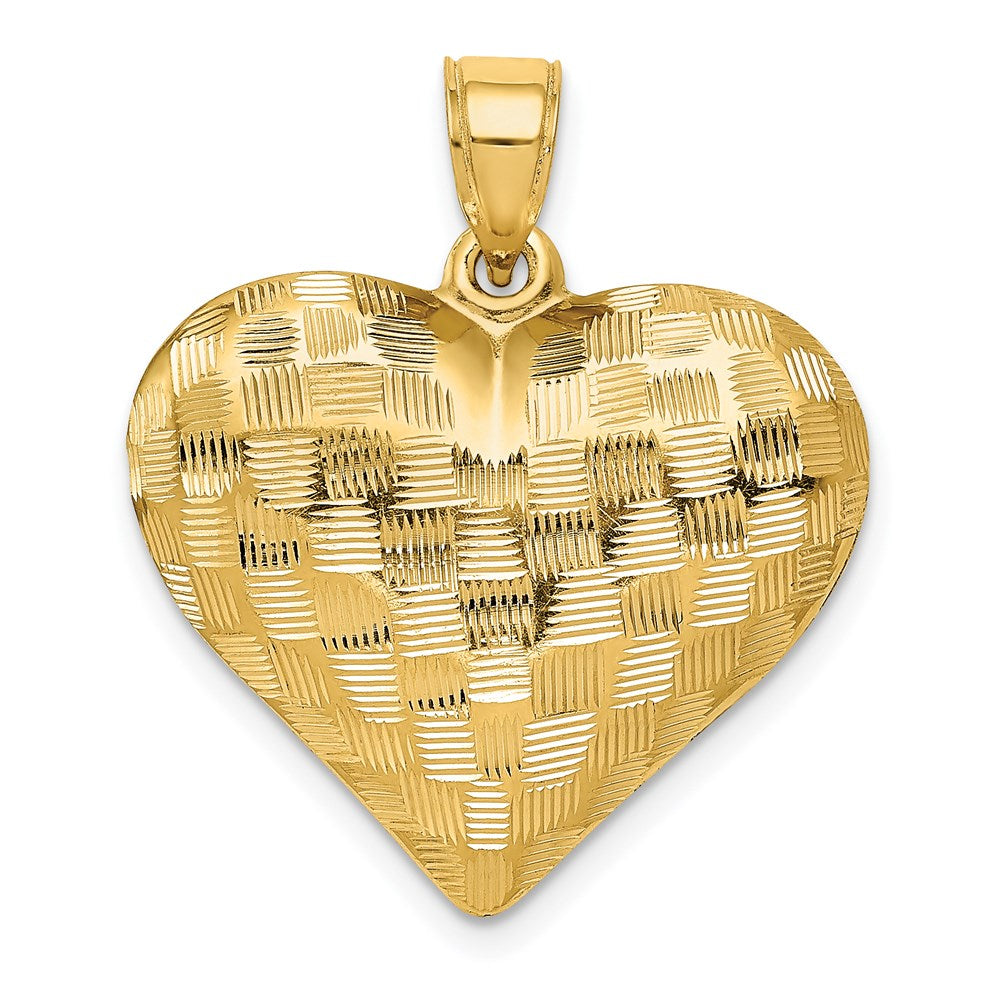 14K Polished Basket Weave Pattern 3-D Puffed Heart Pendant (1.27 grams)