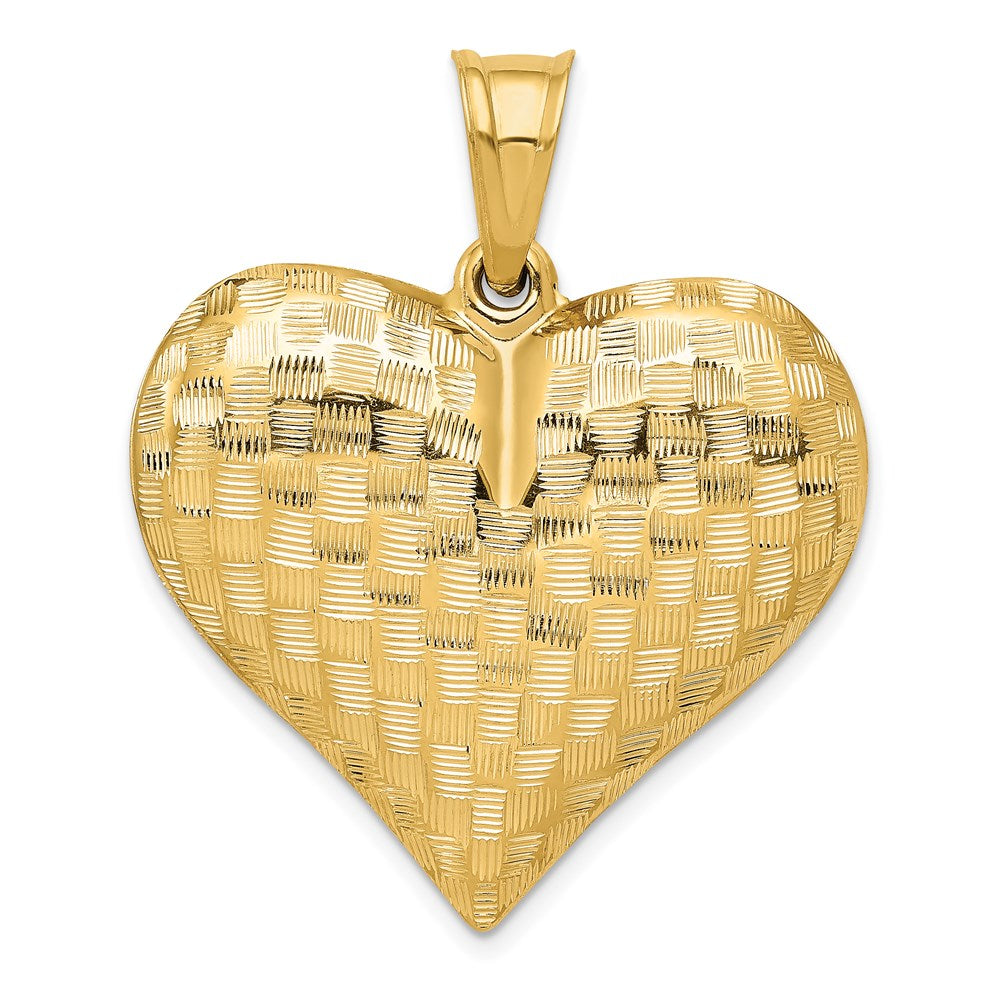 14K Polished Basket Weave Pattern 3-D Heart Pendant (2.6 grams)