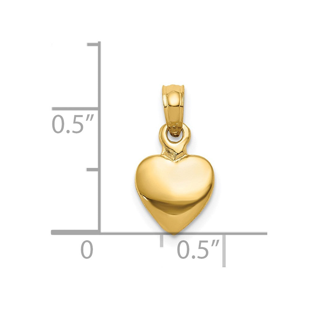14k Yellow Gold 7.95 mm Polished Solid 3D Heart Pendant (0.99 grams)