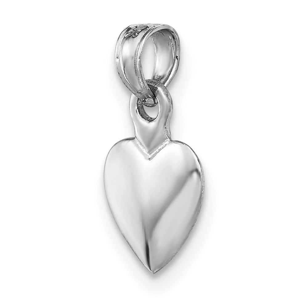14k White Gold 7.95 mm Polished 3D Heart Pendant (0.98 grams)