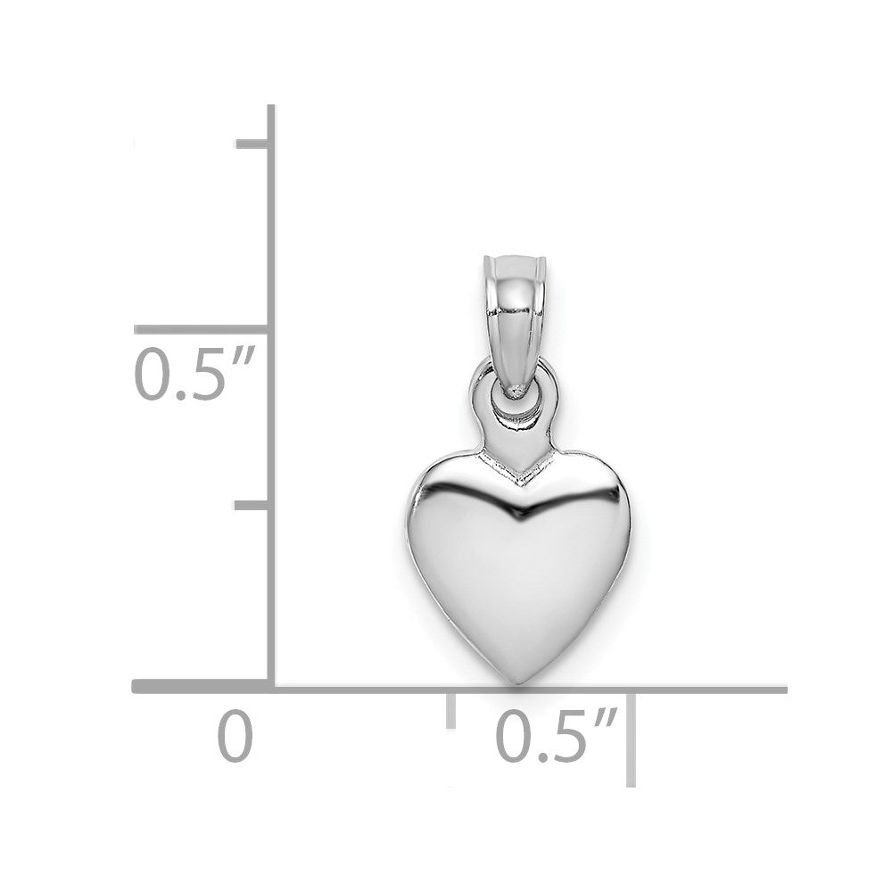14k White Gold 7.95 mm Polished 3D Heart Pendant (0.98 grams)
