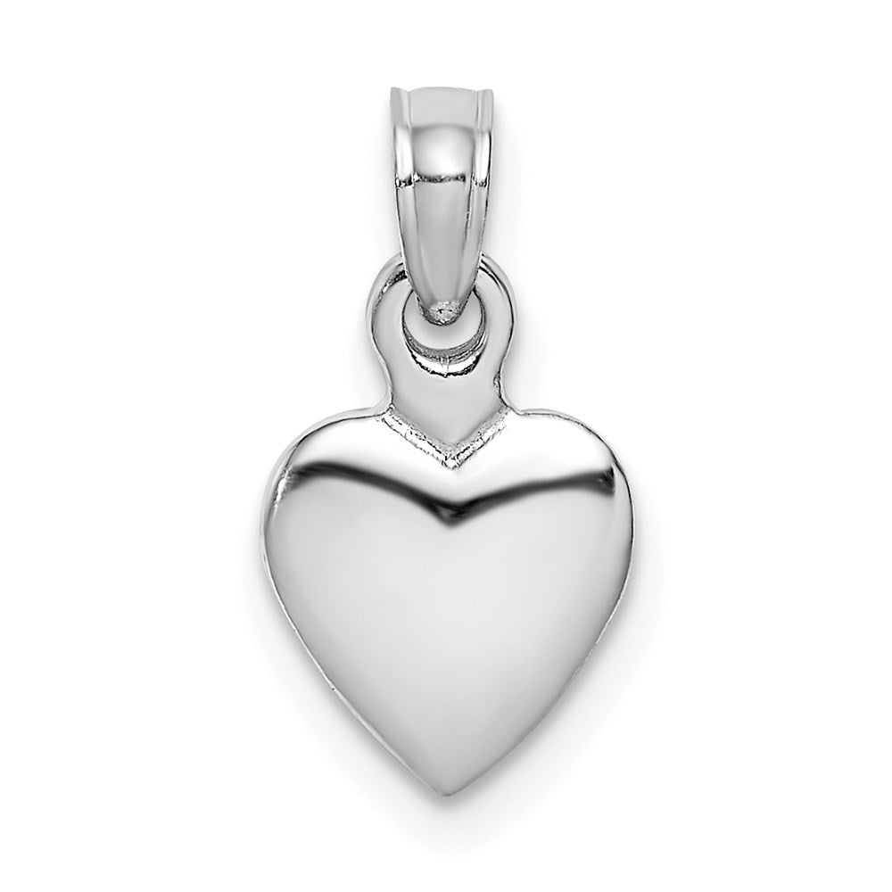 14k White Gold 7.95 mm Polished 3D Heart Pendant (0.98 grams)
