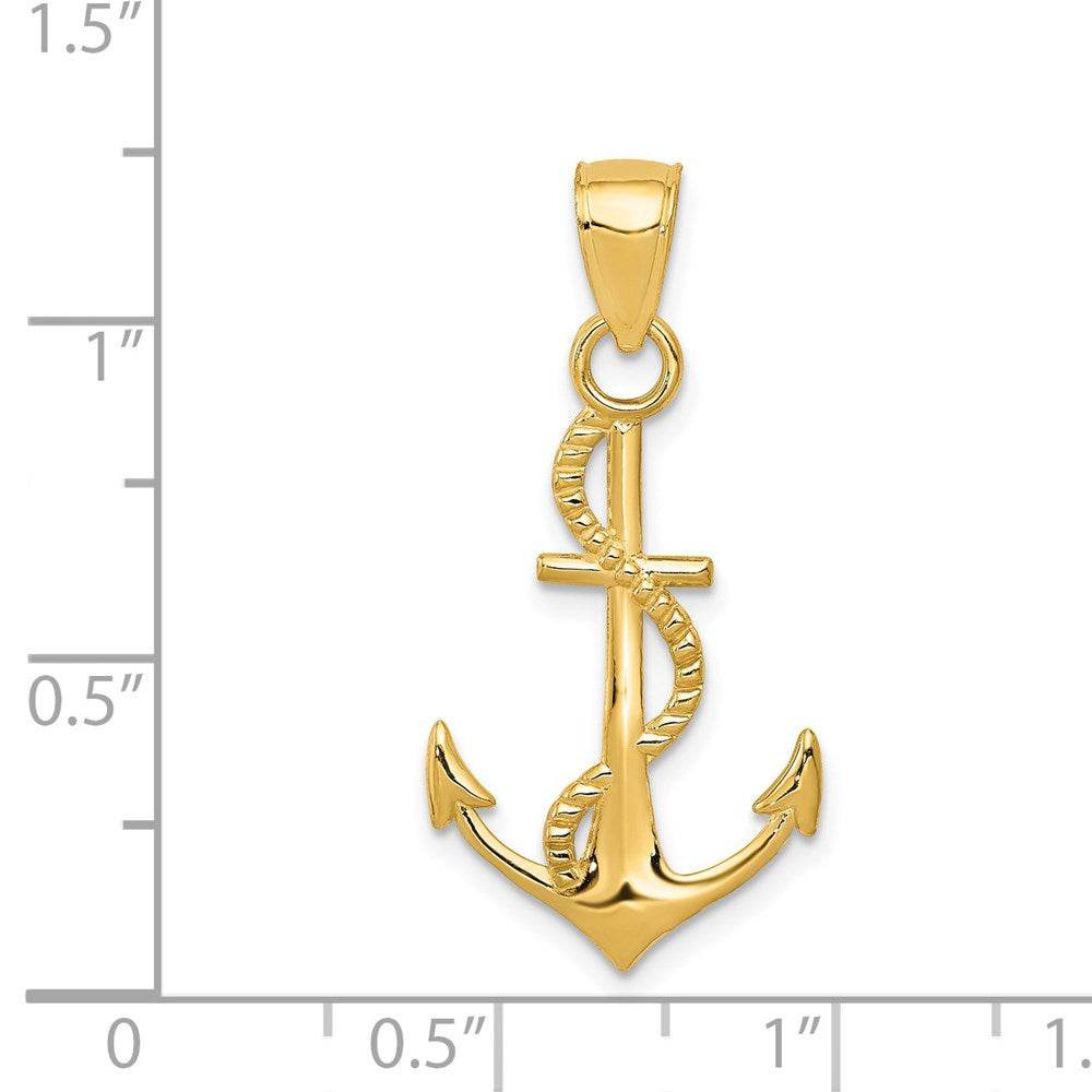 14k Yellow Gold Gold Polished Anchor W/Rope Pendant (1.03 grams)