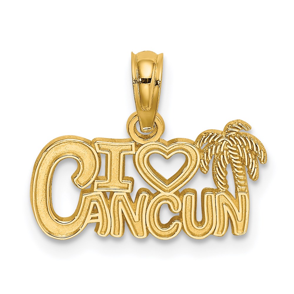 14k Yellow Gold 17.1 mm I HEART CANCUN Cut-out Charm