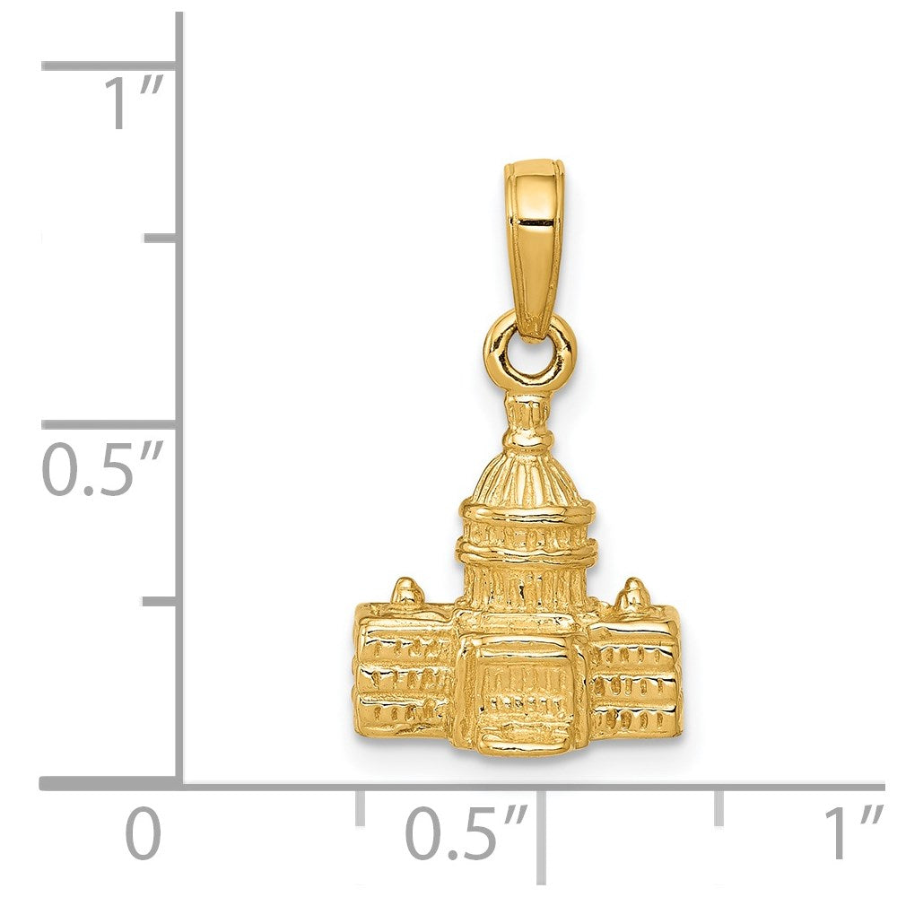 14k Yellow Gold 11 mm 3D Washington D.C. Capital Building Pendant (3.91 grams)