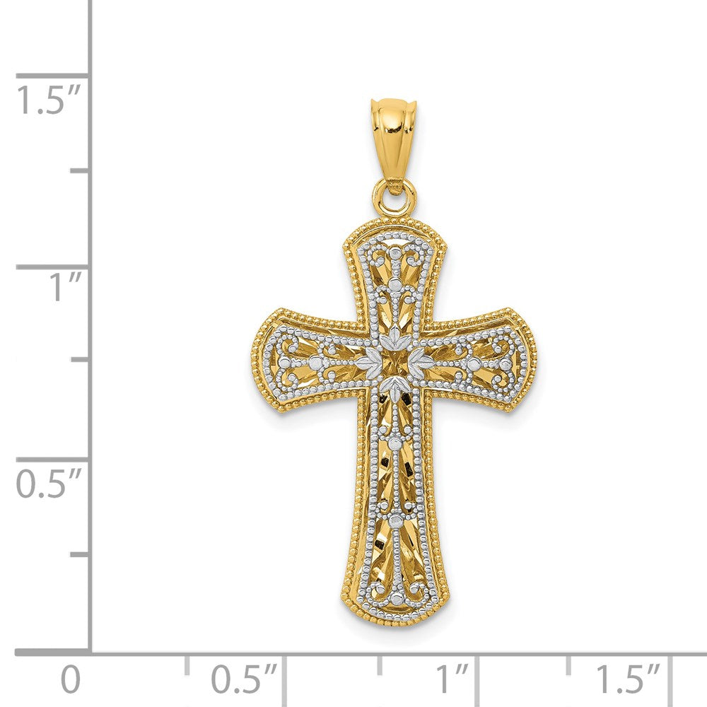14k Two-tone 19.4 mm Two-tone Polished 2 Level Cross Pendant (1.61 grams)