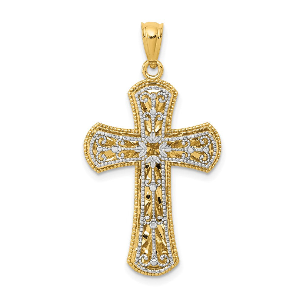 14k Two-tone 19.4 mm Two-tone Polished 2 Level Cross Pendant (1.61 grams)