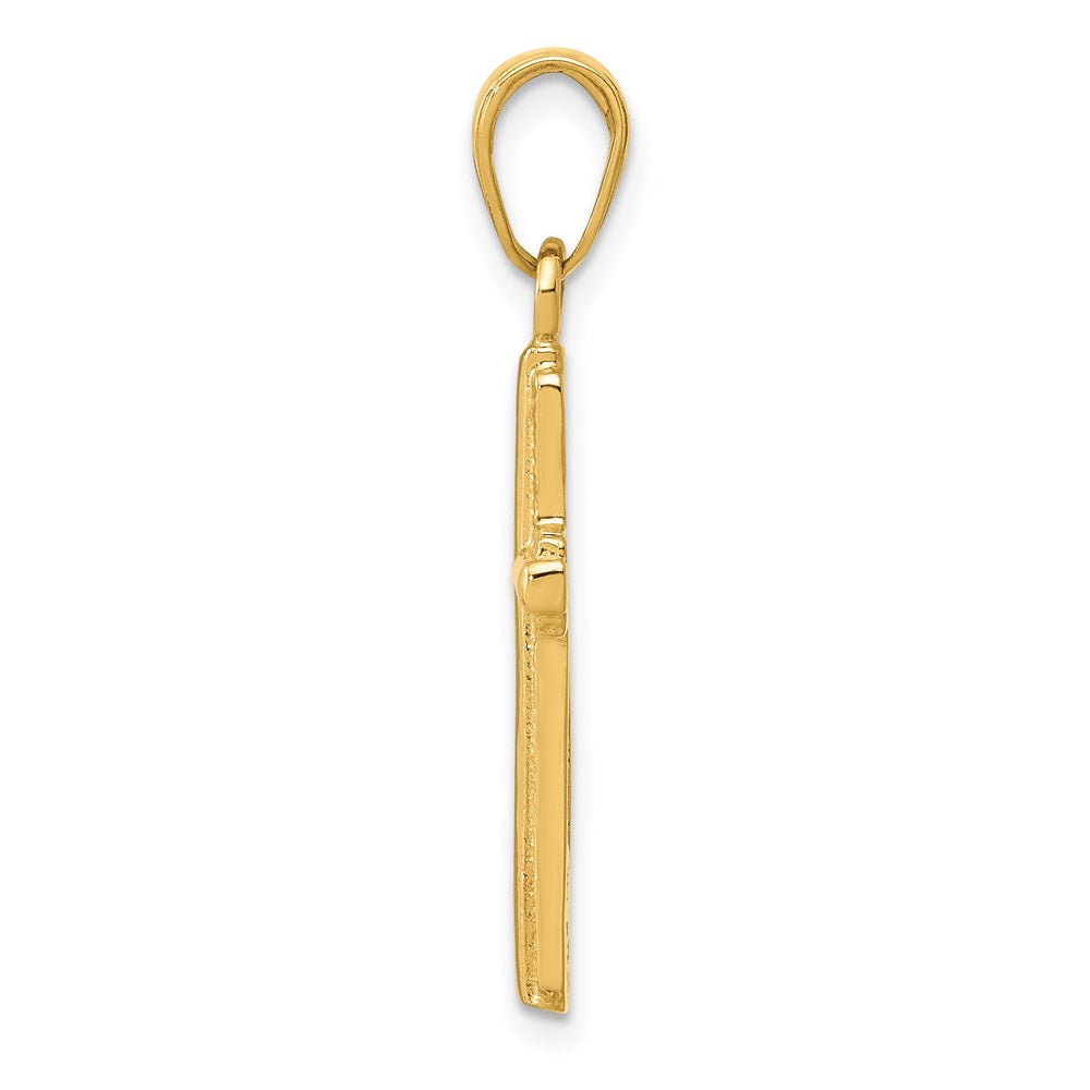 14k Yellow Gold 13.5 mm Polished Cross With Striped Border Pendant (1.35 grams)