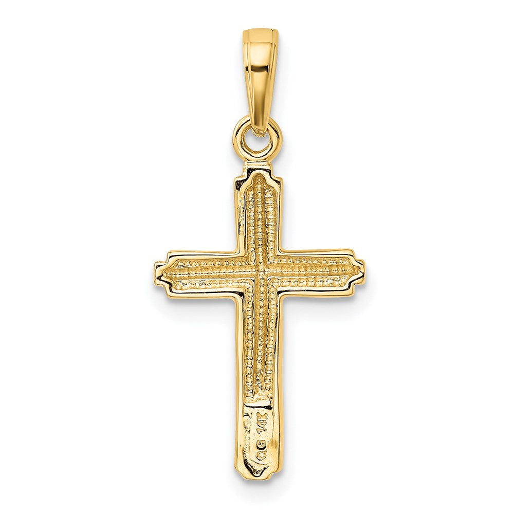 14k Yellow Gold 13.5 mm Polished Cross With Striped Border Pendant (1.35 grams)