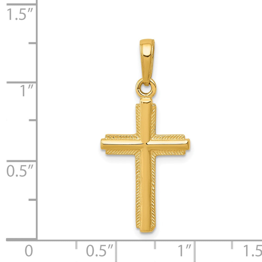14k Yellow Gold 13.5 mm Polished Cross With Striped Border Pendant (1.35 grams)