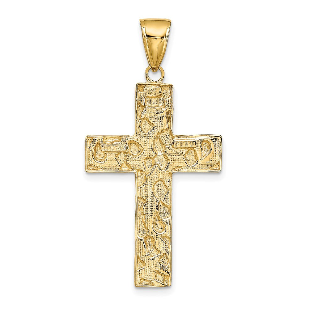 14k Yellow Gold 21.6 mm Polished/Textured Nugget Style Cross Pendant (2.04 grams)