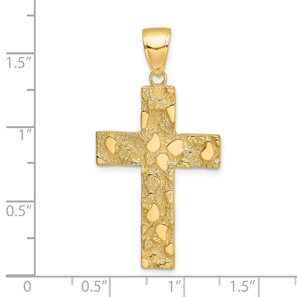 14k Yellow Gold 21.6 mm Polished/Textured Nugget Style Cross Pendant (2.04 grams)