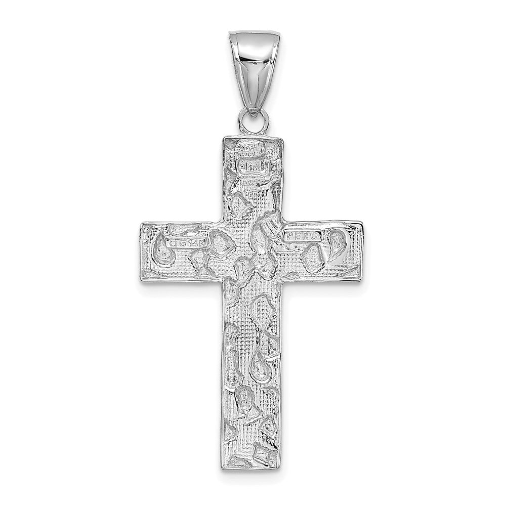 14k White Gold 21.6 mm Polished/Textured Nugget Style Cross Pendant (2.03 grams)