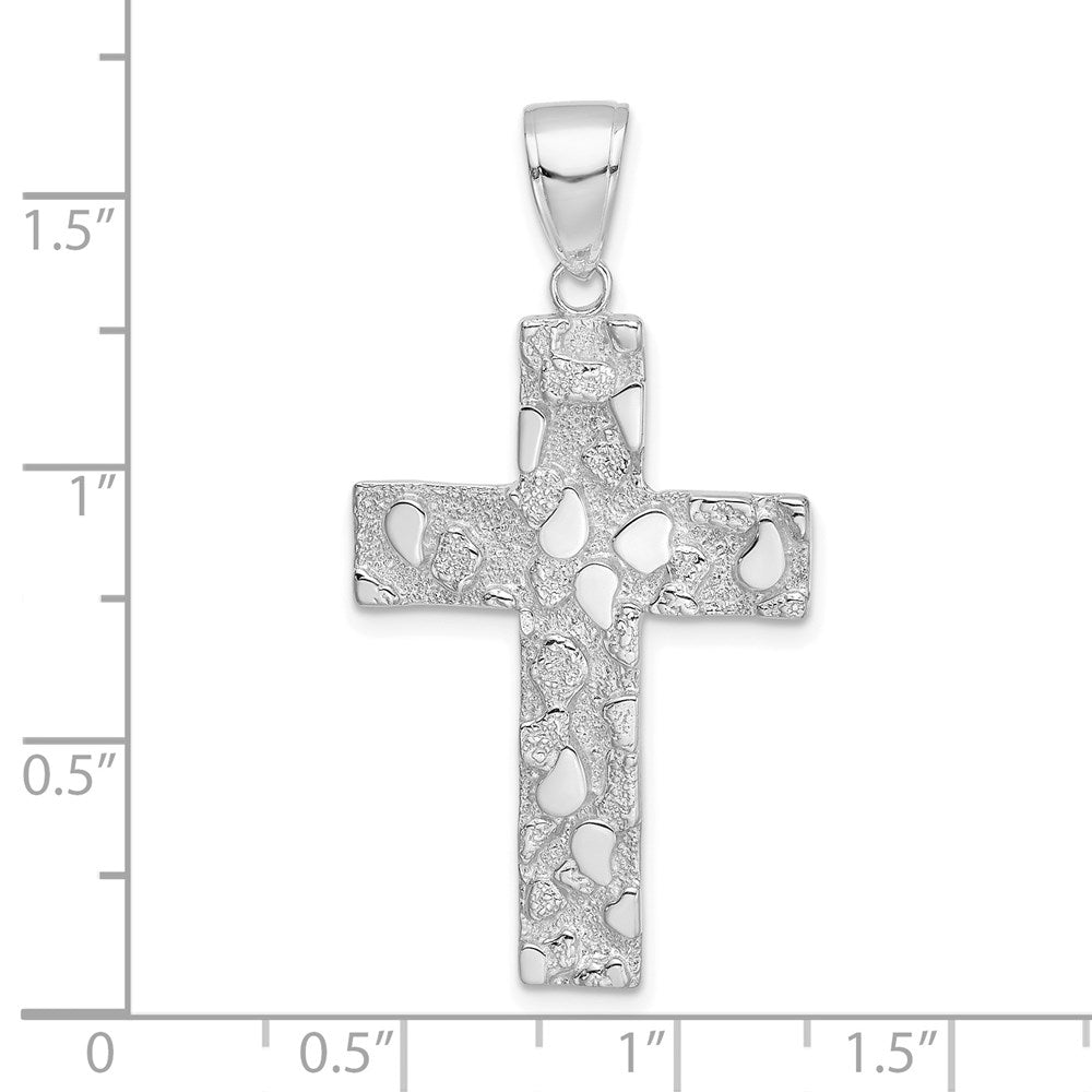 14k White Gold 21.6 mm Polished/Textured Nugget Style Cross Pendant (2.03 grams)