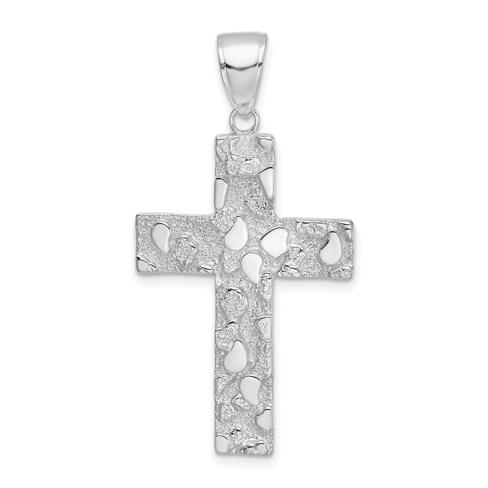 14k White Gold 21.6 mm Polished/Textured Nugget Style Cross Pendant (2.03 grams)