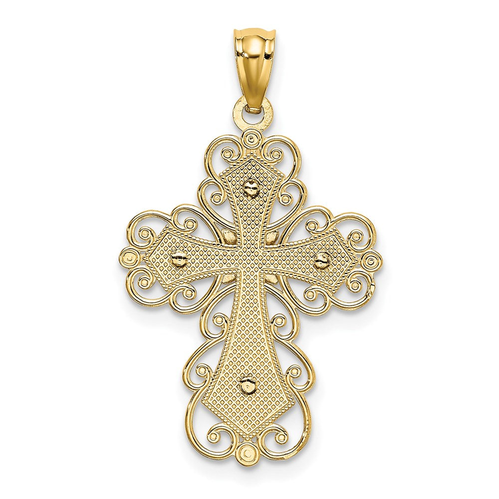 14k Two-tone 18 mm Two-tone Gold Polished 2 Level Filigree Cross Pendant (1.37 grams)