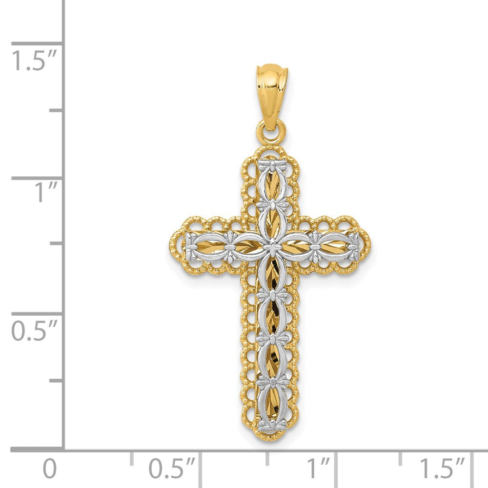 14k Two-tone 18.5 mm Two-tone Gold Polished 2 Level Cross Pendant (1.4 grams)
