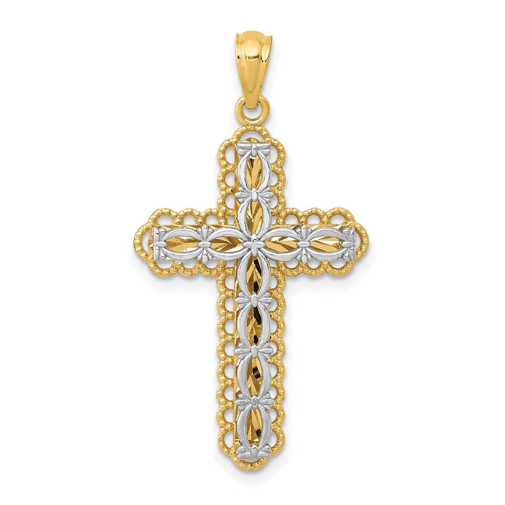14k Two-tone 18.5 mm Two-tone Gold Polished 2 Level Cross Pendant (1.4 grams)