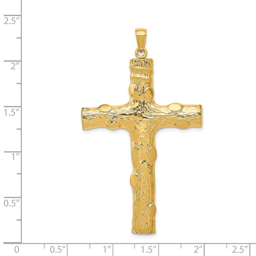 14k Yellow Gold 34 mm Large Tree Textured Cross Pendant (11.32 grams)