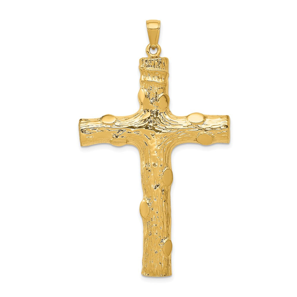 14k Yellow Gold 34 mm Large Tree Textured Cross Pendant (11.32 grams)