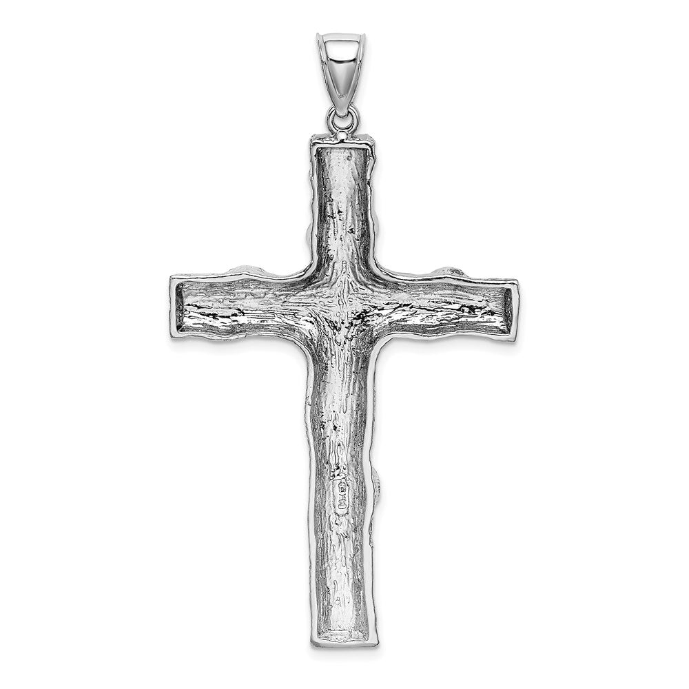 14k White Gold 34 mm Large Tree Textured Cross Pendant (11.67 grams)