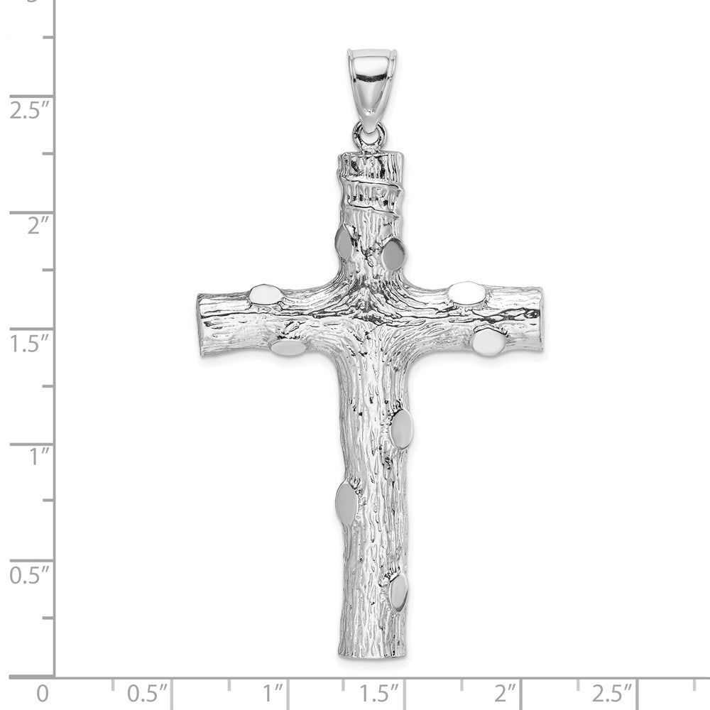 14k White Gold 34 mm Large Tree Textured Cross Pendant (11.67 grams)