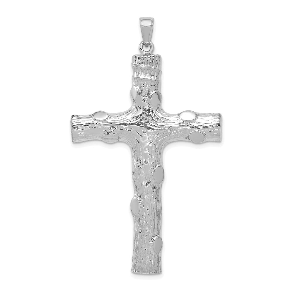 14k White Gold 34 mm Large Tree Textured Cross Pendant (11.67 grams)